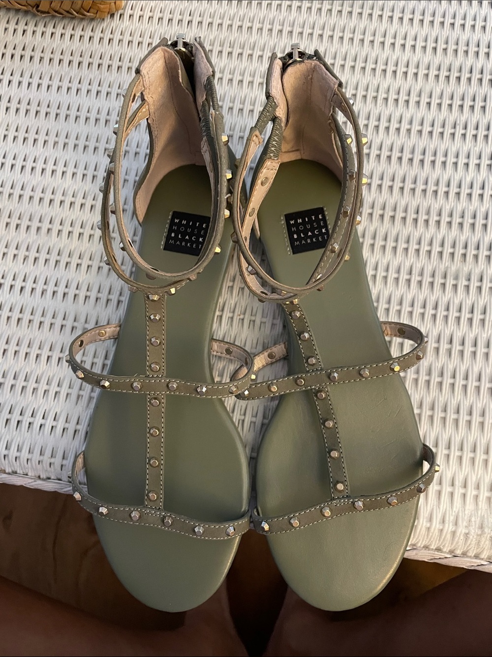 White House Black Market Olive Studded Strappy Sandals